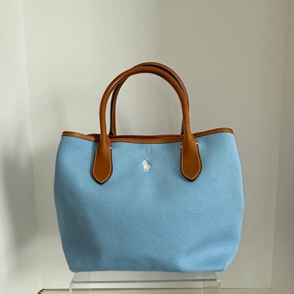 EUC POLO RALPH LAUREN Canvas Bellport Medium Tote Carolina Sky Blue - Picture 3 of 14